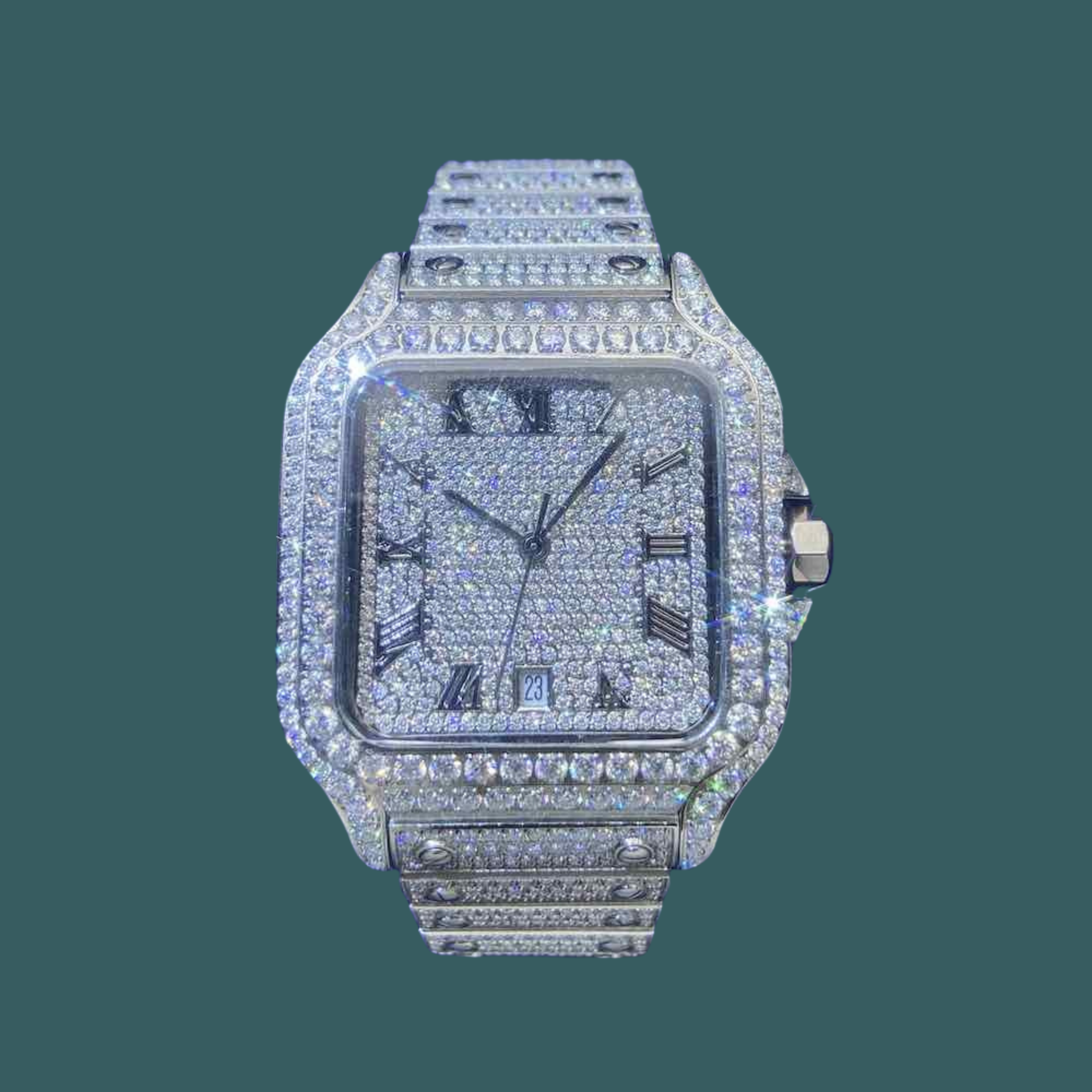 モアサナイトのアイスアウト腕時計 Ice Out Square Watchの実物
